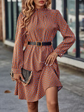 Load image into Gallery viewer, Printed Ruched Mock Neck Long Sleeve Dress Ti Amo I love you
