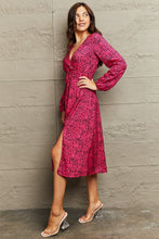 Load image into Gallery viewer, Printed Surplice Neck Long Sleeve Slit Dress Ti Amo I love you
