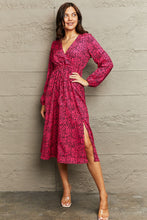 Load image into Gallery viewer, Printed Surplice Neck Long Sleeve Slit Dress Ti Amo I love you
