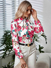 Load image into Gallery viewer, Printed Tie Neck Long Sleeve Blouse Ti Amo I love you
