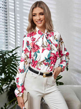 Load image into Gallery viewer, Printed Tie Neck Long Sleeve Blouse Ti Amo I love you
