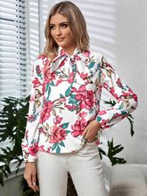 Load image into Gallery viewer, Printed Tie Neck Long Sleeve Blouse Ti Amo I love you
