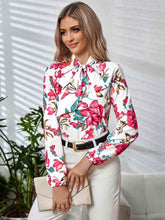 Load image into Gallery viewer, Printed Tie Neck Long Sleeve Blouse Ti Amo I love you
