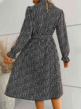 Load image into Gallery viewer, Printed Tie-Waist Flounce Sleeve Keyhole Midi Dress Ti Amo I love you
