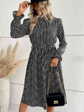 Load image into Gallery viewer, Printed Tie-Waist Flounce Sleeve Keyhole Midi Dress Ti Amo I love you
