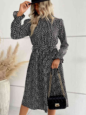 Printed Tie-Waist Flounce Sleeve Keyhole Midi Dress Ti Amo I love you