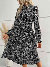 Load image into Gallery viewer, Printed Tie-Waist Flounce Sleeve Keyhole Midi Dress Ti Amo I love you
