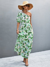 Load image into Gallery viewer, Printed Tie Waist One Shoulder Maxi Dress Ti Amo I love you
