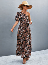 Load image into Gallery viewer, Printed Tie Waist One Shoulder Maxi Dress Ti Amo I love you
