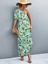 Load image into Gallery viewer, Printed Tie Waist One Shoulder Maxi Dress Ti Amo I love you
