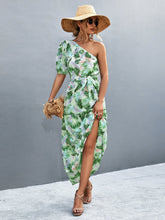 Load image into Gallery viewer, Printed Tie Waist One Shoulder Maxi Dress Ti Amo I love you
