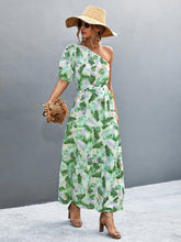 Load image into Gallery viewer, Printed Tie Waist One Shoulder Maxi Dress Ti Amo I love you
