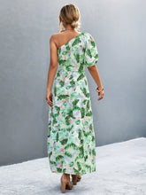 Load image into Gallery viewer, Printed Tie Waist One Shoulder Maxi Dress Ti Amo I love you
