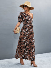 Load image into Gallery viewer, Printed Tie Waist One Shoulder Maxi Dress Ti Amo I love you
