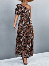 Load image into Gallery viewer, Printed Tie Waist One Shoulder Maxi Dress Ti Amo I love you
