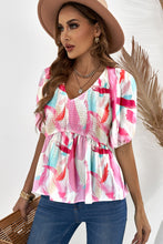 Load image into Gallery viewer, Printed V-Neck Babydoll Blouse Ti Amo I love you
