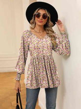 Load image into Gallery viewer, Printed V-Neck Lantern Sleeve Blouse Ti Amo I love you
