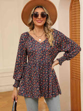 Load image into Gallery viewer, Printed V-Neck Lantern Sleeve Blouse Ti Amo I love you
