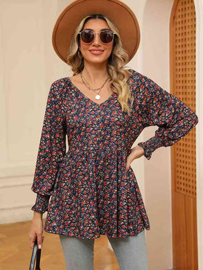 Printed V-Neck Lantern Sleeve Blouse Ti Amo I love you