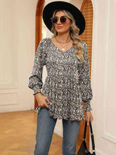 Load image into Gallery viewer, Printed V-Neck Lantern Sleeve Blouse Ti Amo I love you
