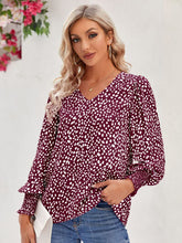 Load image into Gallery viewer, Printed V-Neck Lantern Sleeve Blouse Ti Amo I love you
