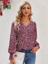 Load image into Gallery viewer, Printed V-Neck Lantern Sleeve Blouse Ti Amo I love you
