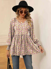 Load image into Gallery viewer, Printed V-Neck Lantern Sleeve Blouse Ti Amo I love you
