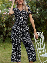 Load image into Gallery viewer, Printed V-Neck Short Sleeve Jumpsuit Ti Amo I love you
