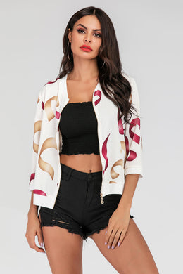 Printed Zip-Up Three-Quarter Sleeve Bomber Jacket Ti Amo I love you