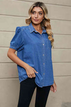 Load image into Gallery viewer, Puff Sleeve Collared Denim Top Ti Amo I love you
