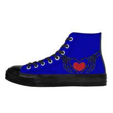 Load image into Gallery viewer, Ti Amo I love you - Exclusive Brand - Royal Blue - Skeleton Hands wit Heart - High Top Canvas Shoes - Black  Soles
