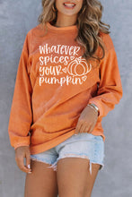 Load image into Gallery viewer, Pumpkin Letter Print Oversized Corduroy Sweatshirt Ti Amo I love you
