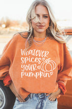 Load image into Gallery viewer, Pumpkin Letter Print Oversized Corduroy Sweatshirt Ti Amo I love you
