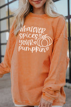 Load image into Gallery viewer, Pumpkin Letter Print Oversized Corduroy Sweatshirt Ti Amo I love you
