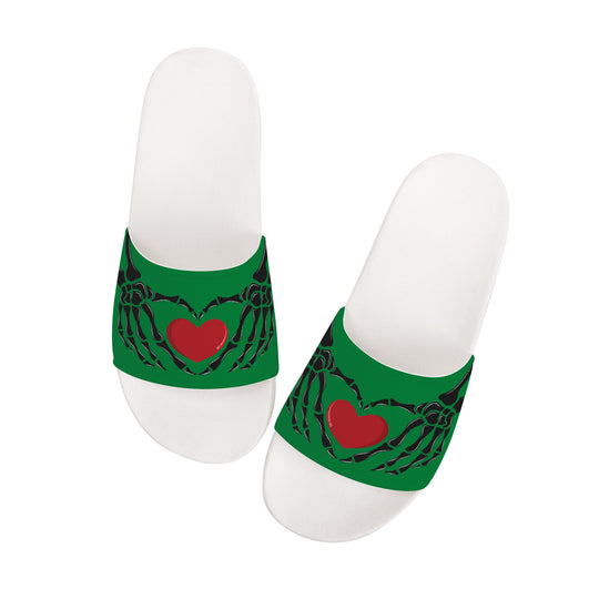 Ti Amo I love you - Exclusive Brand - Fun Green - Skeleton Hands with Heart -  Slide Sandals - White Soles