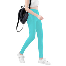 Load image into Gallery viewer, Ti Amo I love you - Exclusive Brand - Medium Turquoise Blue - White Daisy - Yoga Leggings - Sizes XS-3XL
