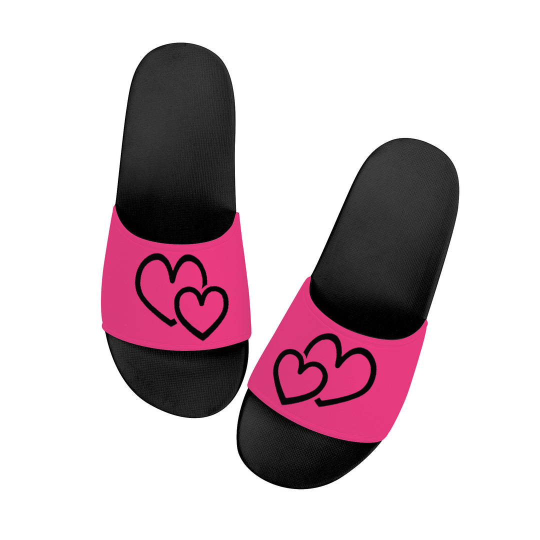 Ti Amo I love you - Exclusive Brand - Violet Red - Double Black Heart - Womens / Child / Youth - Slide Sandals - Black Soles
