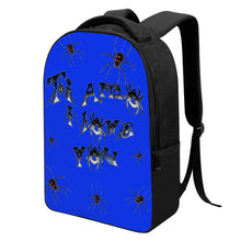 Load image into Gallery viewer, Ti Amo I love you - Exclusive Brand  - Blue Blue Eyes - Lots of Spiders -  Laptop Backpack
