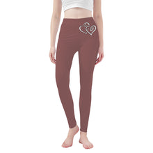 Load image into Gallery viewer, Ti Amo I love you - Exclusive Brand - Rose Taupe - Double White Heart -Womens / Teen Girls / Womens Plus Size - Yoga Leggings - Sizes XS-3XL
