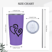 Load image into Gallery viewer, Ti Amo I love you - Exclusive Brand - Fushia Blue - Double Black Heart - 20oz Stainless Steel Straw Lid Cup
