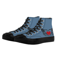 Load image into Gallery viewer, Ti Amo I love you - Exclusive Brand - Slate Blue - Skeleton Hands wit Heart - High Top Canvas Shoes - Black  Soles
