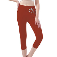 Load image into Gallery viewer, Ti Amo I love you -Exclusive Brand - Brick Red 2 - Double White Heart - Womens / Teen Girls / Womens Plus Size - Capri Yoga Leggings - Sizes XS-3XL
