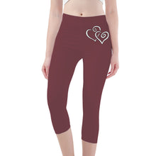 Load image into Gallery viewer, Ti Amo I love you - Exclusive Brand - Loganberry - Double White Heart - Womens / Teen Girls / Womens Plus Size - Capri Yoga Leggings - Sizes XS-3XL
