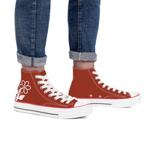 Load image into Gallery viewer, Ti Amo I love you - Exclusive Brand - Brick Red 2 - White Daisy - High Top Canvas Shoes - White  Soles
