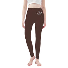 Load image into Gallery viewer, Ti Amo I love you - Exclusive Brand - American Mahogany - Double White Heart - Womens / Teen Girls  / Womens Plus Size  - Yoga Leggings - Sizes XS-3XL
