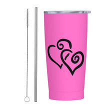 Load image into Gallery viewer, Ti Amo I love you - Exclusive Brand - Hot Pink - Double Black Heart - 20oz Stainless Steel Straw Lid Cup
