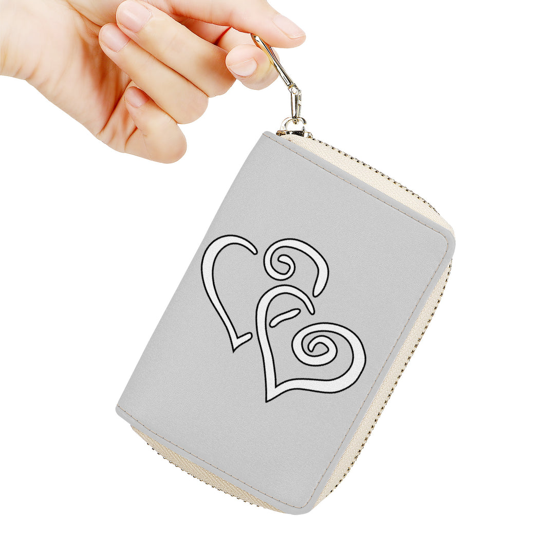 Ti Amo I love you - Exclusive Brand - Alto Gray - Double White Heart - PU Leather - Zipper Card Holder