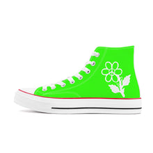 Load image into Gallery viewer, Ti Amo I love you - Exclusive Brand - Florescent Green - White Daisy - High Top Canvas Shoes - White  Soles
