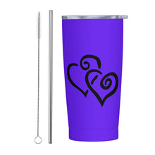 Load image into Gallery viewer, Ti Amo I love you - Exclusive Brand - Dark Purple - Double Black Heart - 20oz Stainless Steel Straw Lid Cup
