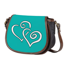 Load image into Gallery viewer, Ti Amo I love you - Exclusive Brand - Tiffany Blue - Double White Heart - Saddle Bag
